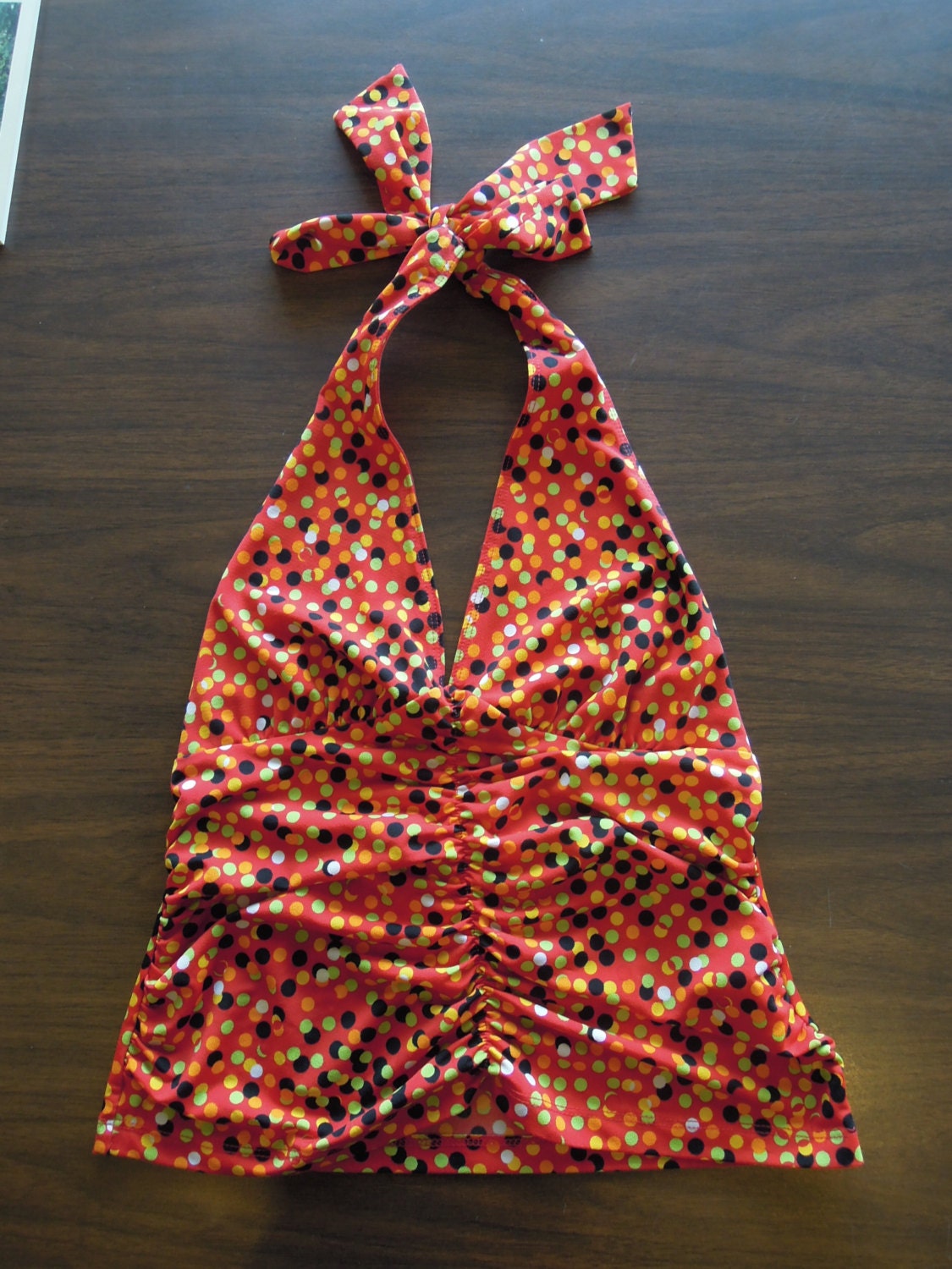 Vtg 90's Red Hot Confetti Gathered Halter Top Small Medium