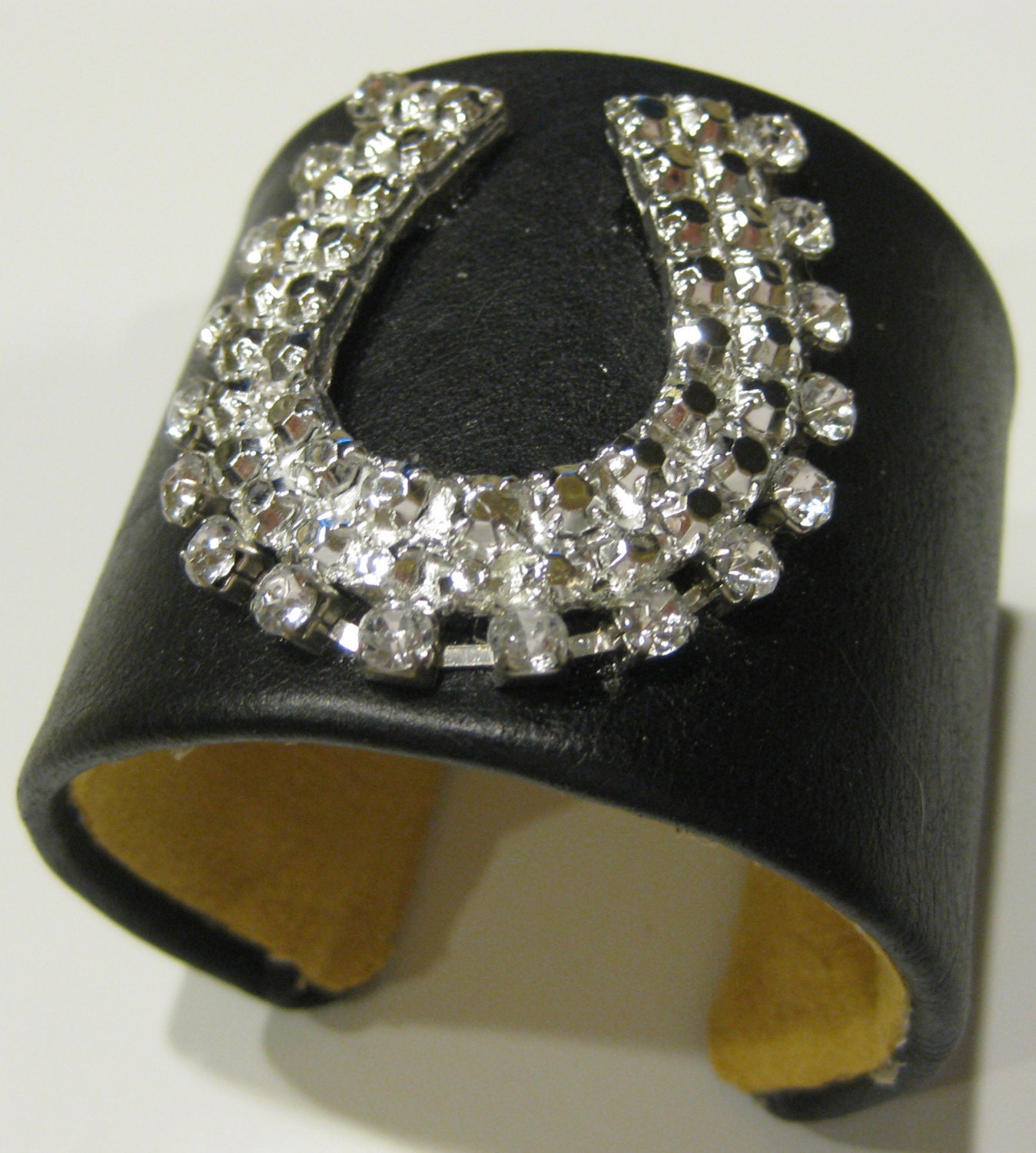 2" Black Leather with Sterling Silver Horseshoe & Bling Accents "COWGIRL"