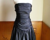 80s prom dress black strapless ruched bubble skirt mini small