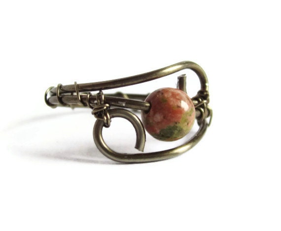 Earthy Ring - Bohemian Jewelry -  Unakite - Wire Wrapped Rings