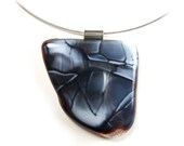 Black and White Recycled Glass Pendant Necklace with Magnetic Closure