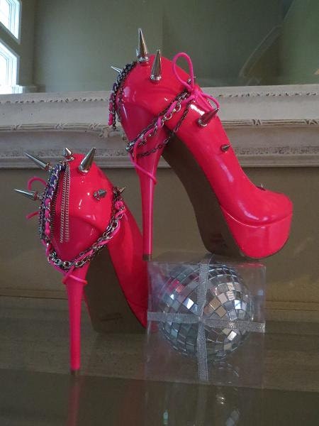 High Heel Platform Spiked  Women Shoes Pink  Neon size 8-7 1/2....A SpikesByG Design