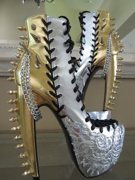 High Heel Platform Spiked Women Shoes/ Booties  Silver/Gold  size 7 ...A SpikesByG Design