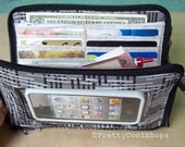 Super Mega Touch Screen Wallet, iphone wallet wristlet, fabric cell phone case, large wallet, bifold wallet, wrist strap, cell phone wallet