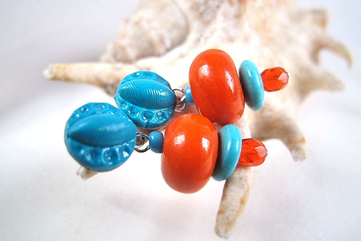 orange blue turqoise fimo earrings