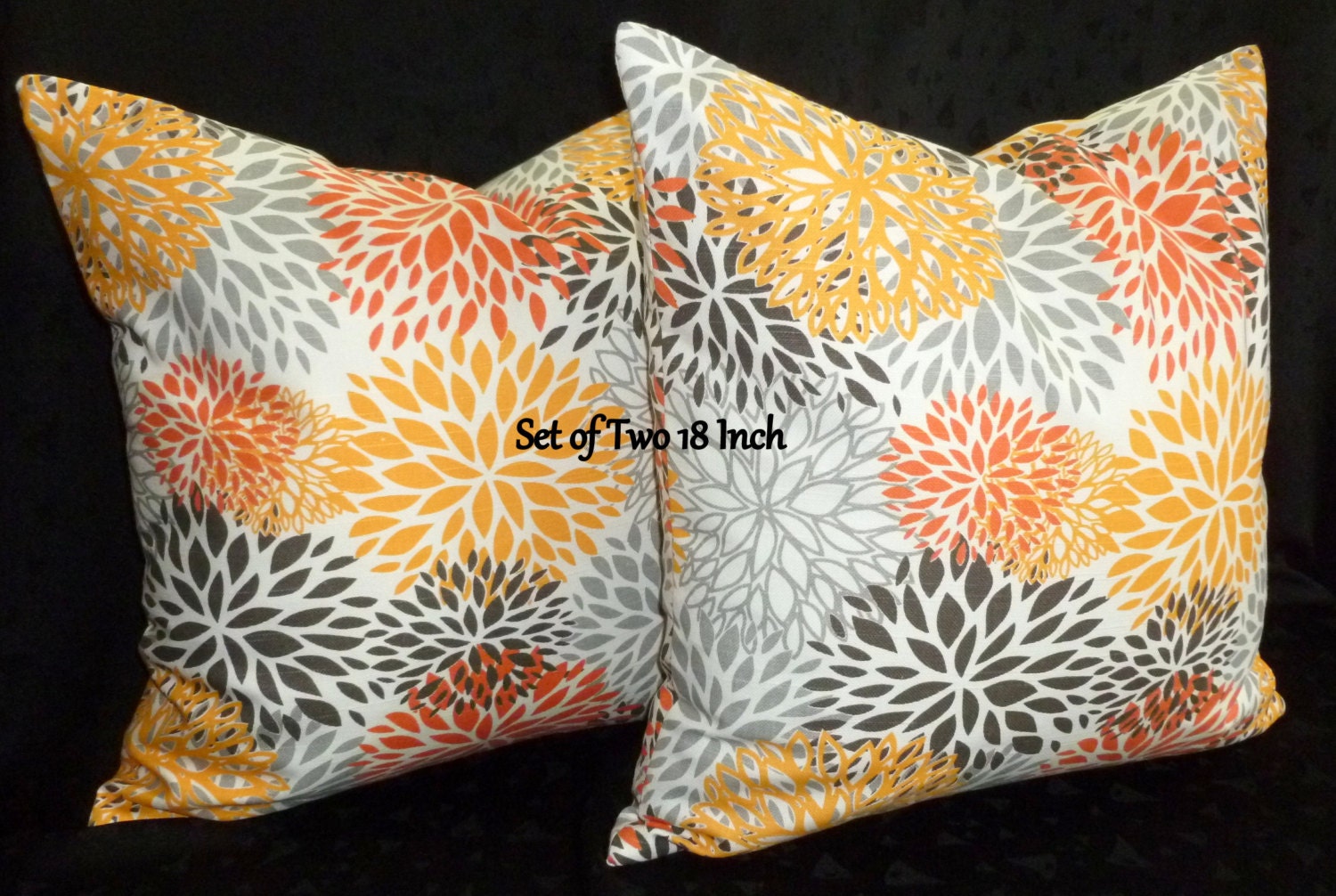 Decorative Accent Pillow Covers -Set of Two 18 Inch in yellow, orange, grey and brown on White