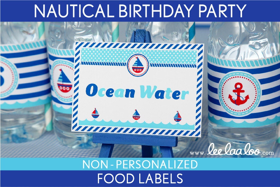 Nautical Birthday Party - Food Labels & Bonus: Toothpick Flags NonPersonalized Printable // Nautical - B23Nc