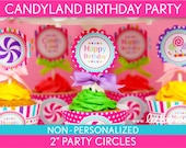 Candyland Birthday Party - 2 inch Party Circles & Bonus: Cupcake Wrappers NonPersonalized Printable // Candyland - B39Pz2