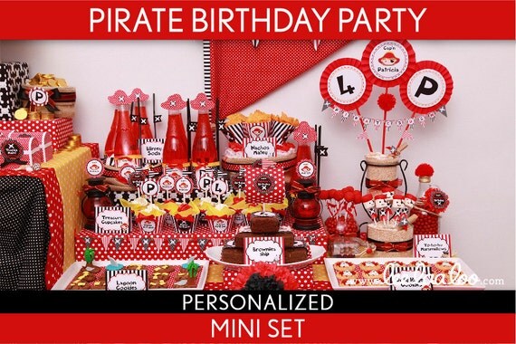 Pirate Birthday Party Package Collection Set Mini Personalized Printable // Pirate Girl Red - B8Pz1 Il_570xn