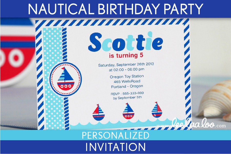 Nautical Birthday Party Invitation Personalized Printable // Nautical - B23Pa2 Il_570xn