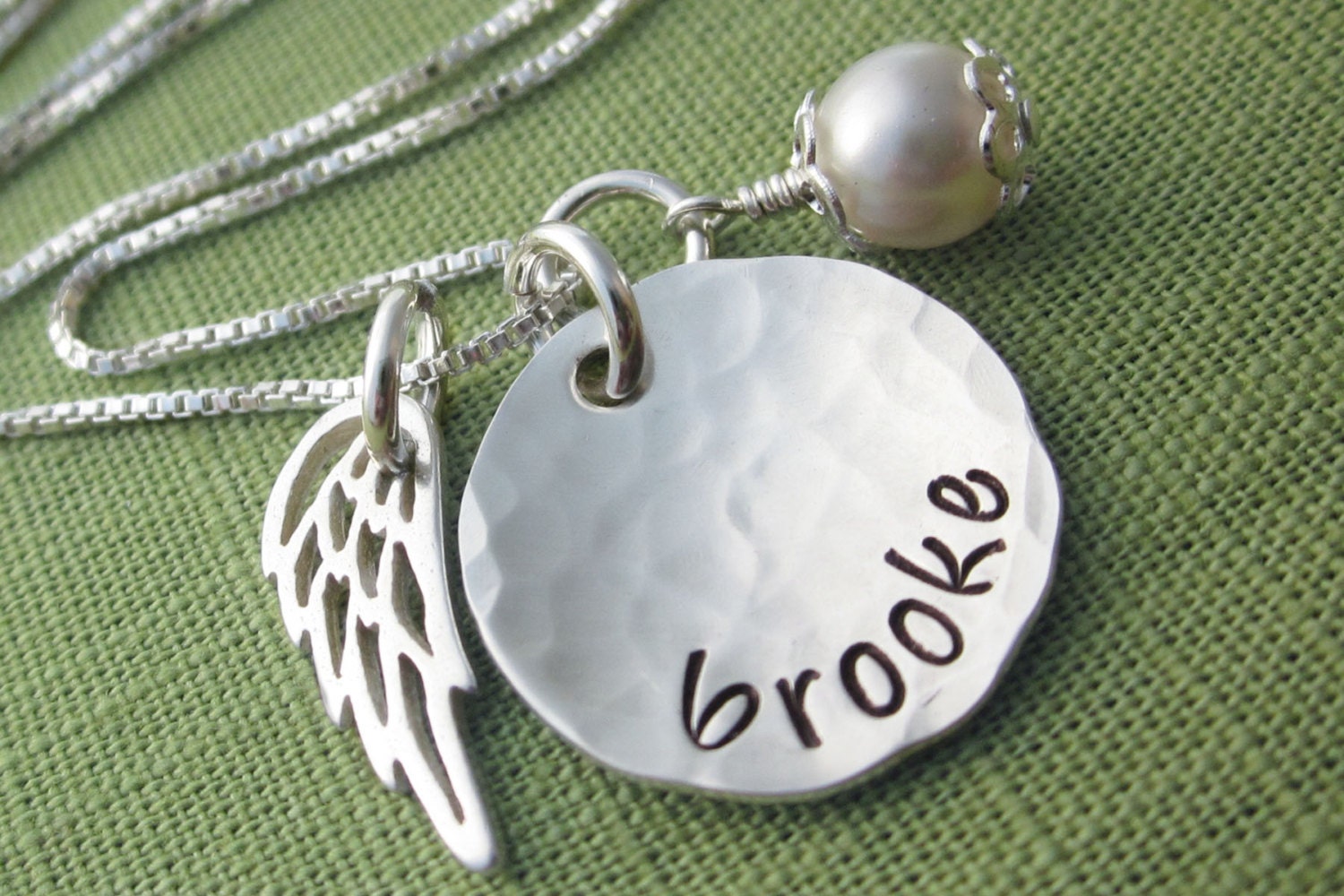 My Sweet Angel Necklace in Sterling Silver - Angel Wing Charm and Pearl - Personalized Mom Jewelry