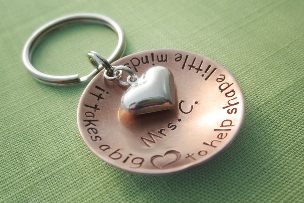 Personalized Educator Gift - Big Heart, Little Minds - Copper - Sterling Silver Puffy Heart Charm - Hand Stamped Accessories