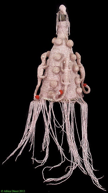 Yoruba Beaded Crown with Pink Beads Bird and Chameleons Nigeria Africa