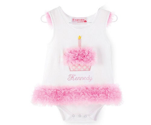 Birthday Chiffon Cupcake Appliquéd Onesie Dress Personalized