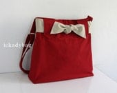 Ruby Red Messenger Bag with Bow Sash / Diaper bag / Cute bag / Travel bag / Tote bag / Shoulder / Cute / Bow / Hobo / Men Women - Sydney