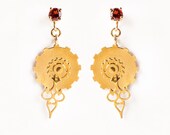 Gold Earrings, Red Garnet Earrings, Delicate Earrings, Summer Fashion, Clock Part Earrings, Jewelry With Meaning, Gift For Mom