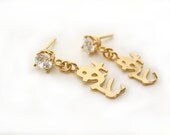 Mother's Day, Handmade Love Earrings, Gold Earrings, Swarovski Earrings, Japanese Earrings, Love Jewelry, Gold Jewelry