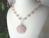 pink necklace, rose quartz necklace, necklace, gemstone jewelry, boho chic, summer fashion, June trends, ooak, gift idea