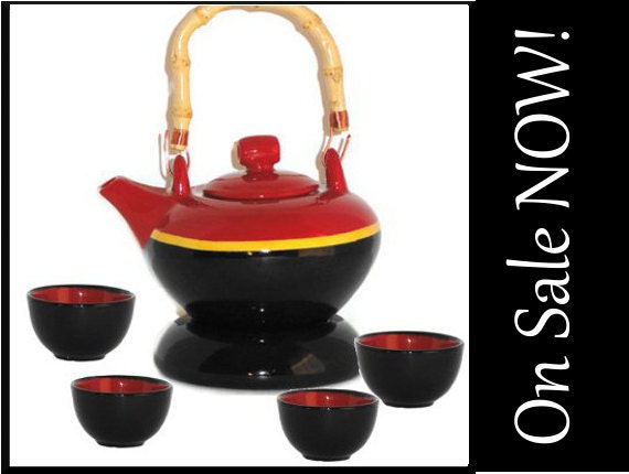 Ceramic Asian Ortiental Tea Set 6 Pieces on SALE Now