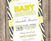 Neutral zebra print yellow and grey baby shower invitation, zebra, grey, yellow, printable, digital file 20130120-K1-1 Il_170x135