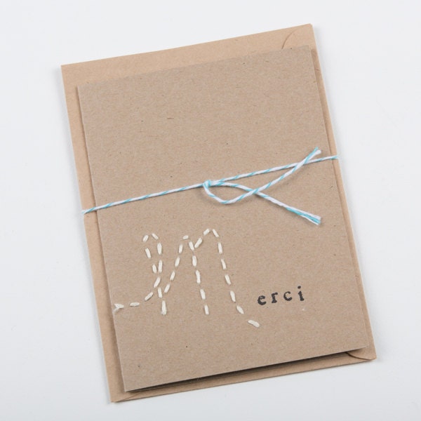 Stitched and stamped card - merci