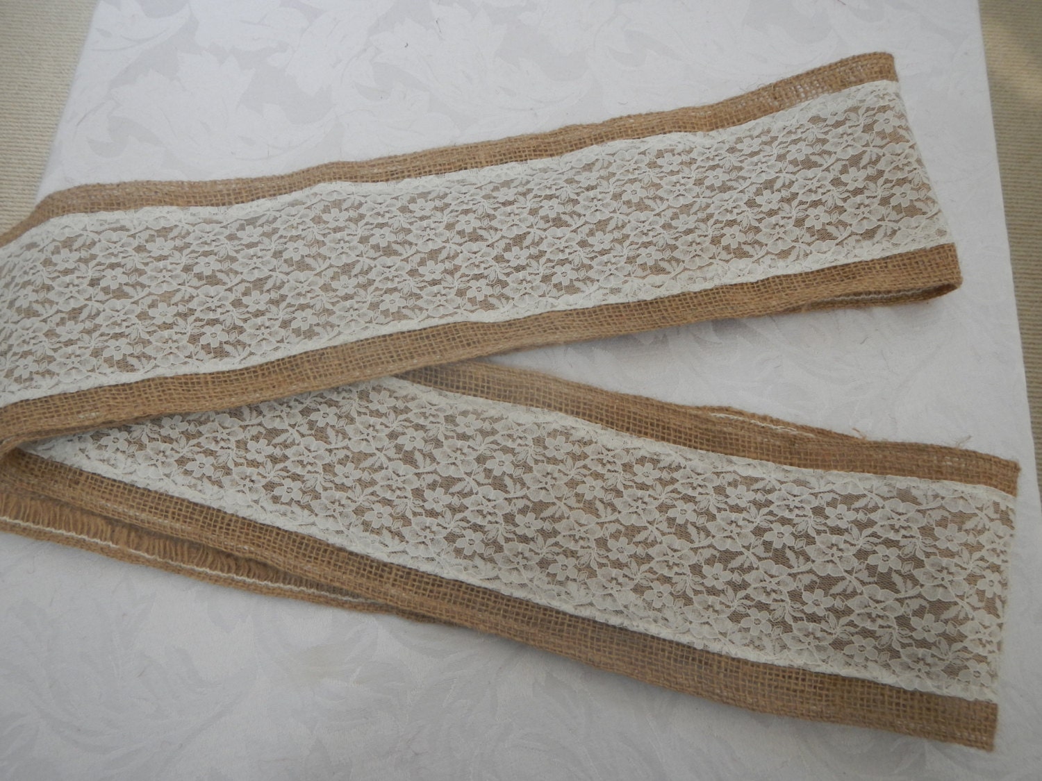 Burlap and Lace, Narrow Runner, Chair Wrap, Decoration, Wedding, Party, Shower, Home Decor