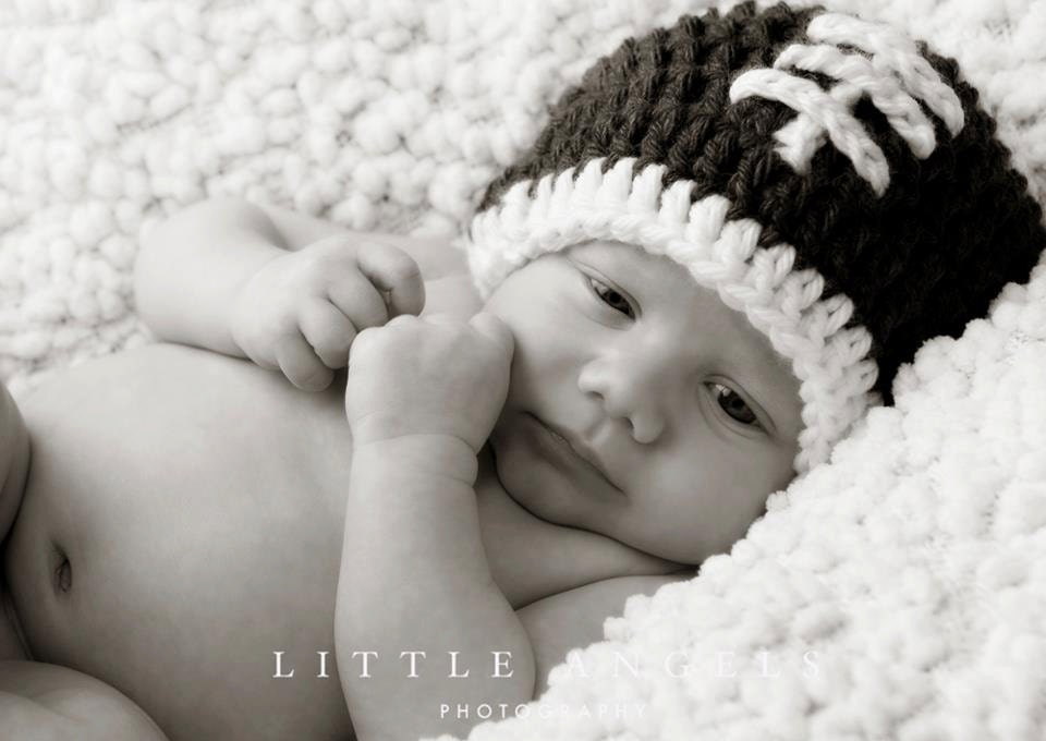 Baby Boy Football Beanie Crochet Hat Pattern (459)