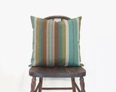 Outdoor pillow cover - Tribal pillow - Rustic decor - Turquoise, green, brown, cream & black striped outdoor cushion - 18x18 accent pillow