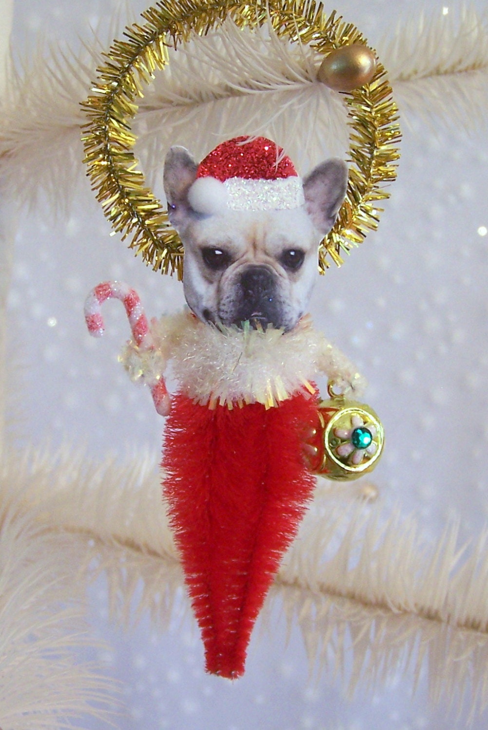 SALE French Bulldog Christmas Ornament Feather Tree