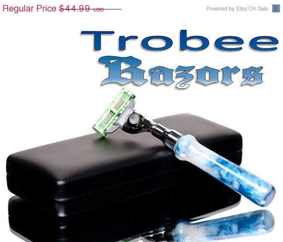 50% OFF Razor Shaving Gift for a special man blue and white hand cast handle