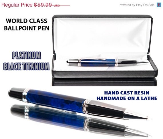 ON SPECIAL TODAY Handmade Blue Ballpoint Pen - Hand cast, shaped and assembled