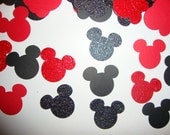 FREE SHIPPING 100 glitter black and glitter red mickey mouse confetti- customize colors- birthday party
