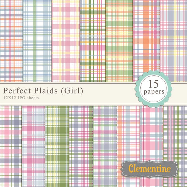 40% OFF SALE -Printable Plaid scrapbook paper 12x12, digital scrapbooking paper, royalty-free commercial use - girl- Instant Download