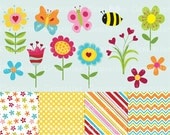 40% OFF SALE -Spring Flowers clip art images,  flower clipart, flower vector, royalty free clip art-- Instant Download