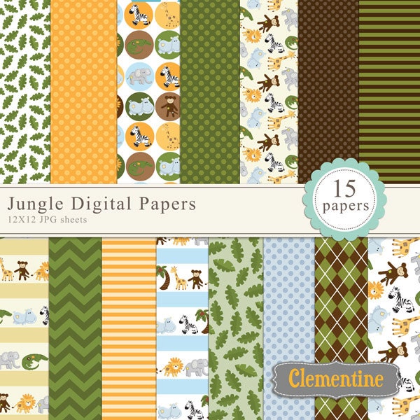 40% OFF SALE - Jungle digital papers, digital scrapbooking paper, royalty free commercial use- Instant Download Il_170x135