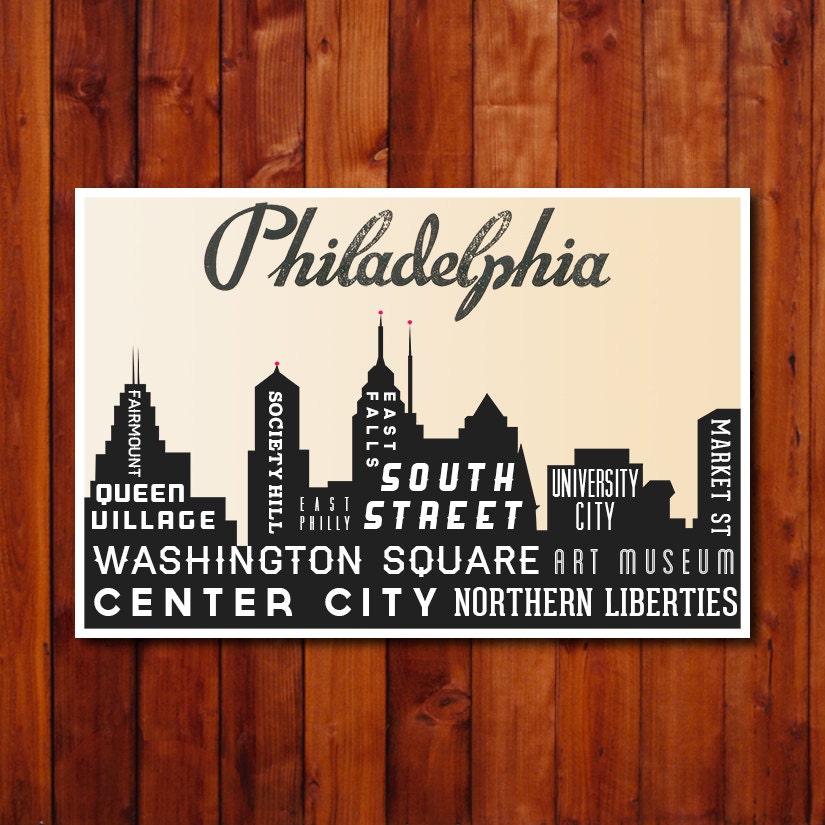 Typographic Poster, City of Philadelphia Industrial Sign, Pop Art, Modern Art, Living Room Decor, Black and White Print, 18 x 24
