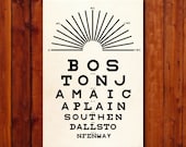 Boston Eye Chart - Typography Poster - Travel Print - Modern - Home Decor - Gifts For Him - Gifts For Her -12x18