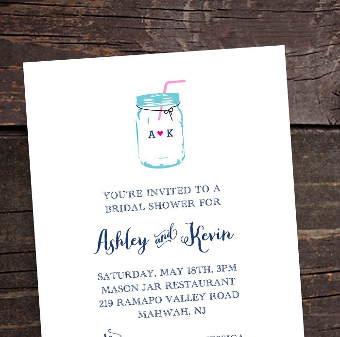 Party/Shower Invitations - Set of 15 - Mason Jar Monogram