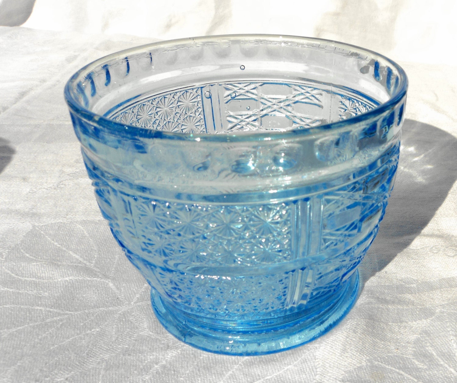 aqua blue glass candy dish cut glass look victorian