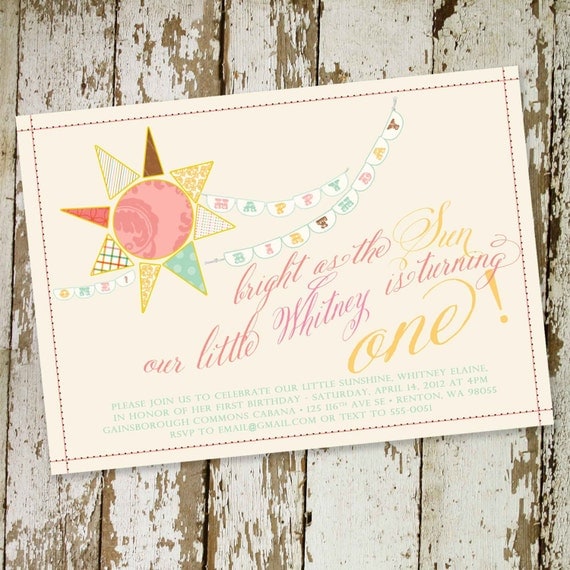 1st birthday party invitations, brighter than the sun, digital printable file (item 230)