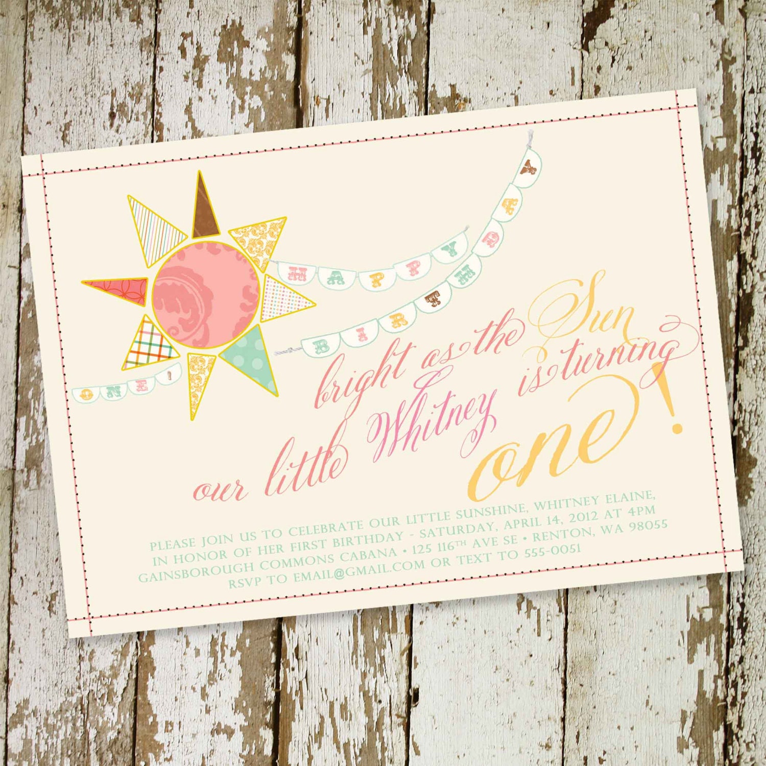 1st birthday party invitations, brighter than the sun, digital printable file (item 230)