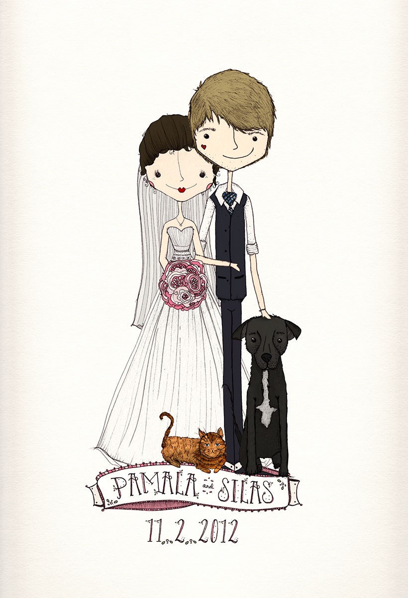 Super Sweet Personalized Wedding Illustration Keepsake