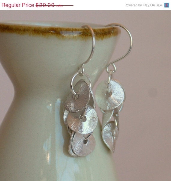 ON SALE Brushed Silver Disc Cluster Earrings,10mm discs on sterling silver wires