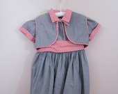 Vintage 1950s Toddler Denim Dress / Dress with Matching Vest / Red, White and Blue