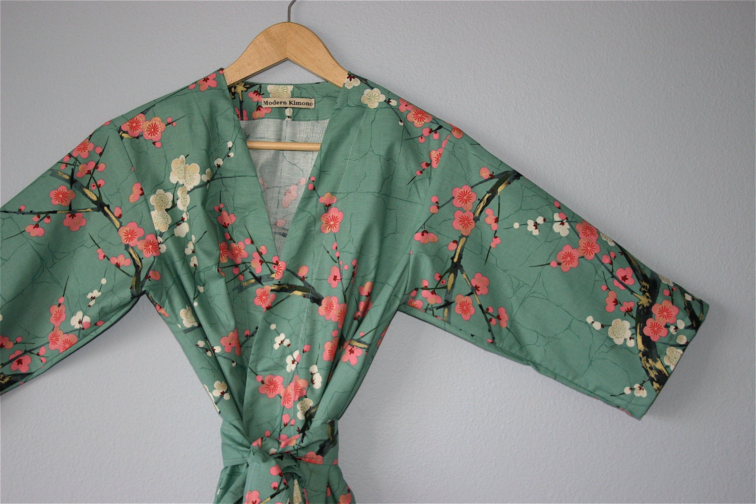 Robe. Kimono Robe. Bridesmaids Gift. Bridesmaids Robe. Dressing Gown. Maternity Robe. Modern Kimono Garden Teal.  Knee Length.
