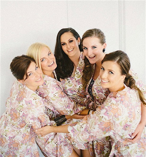 Five Bridesmaids Robes.  Kimono Robes. Bridesmaid's Gift Robes. Robe. Dressing Gown. Choose Your Fabrics. Assorted Prints. Knee Length.