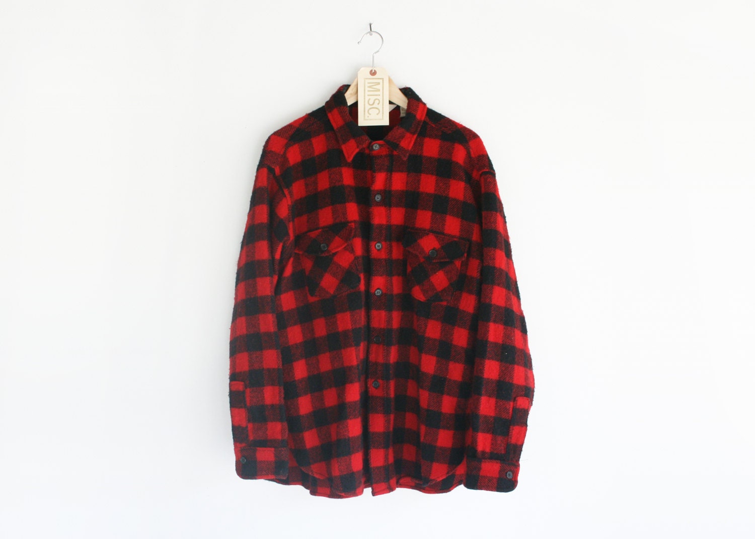 50% OFF SALE - Vintage Woolrich Red & Black Buffalo Checkered Plaid Shirt