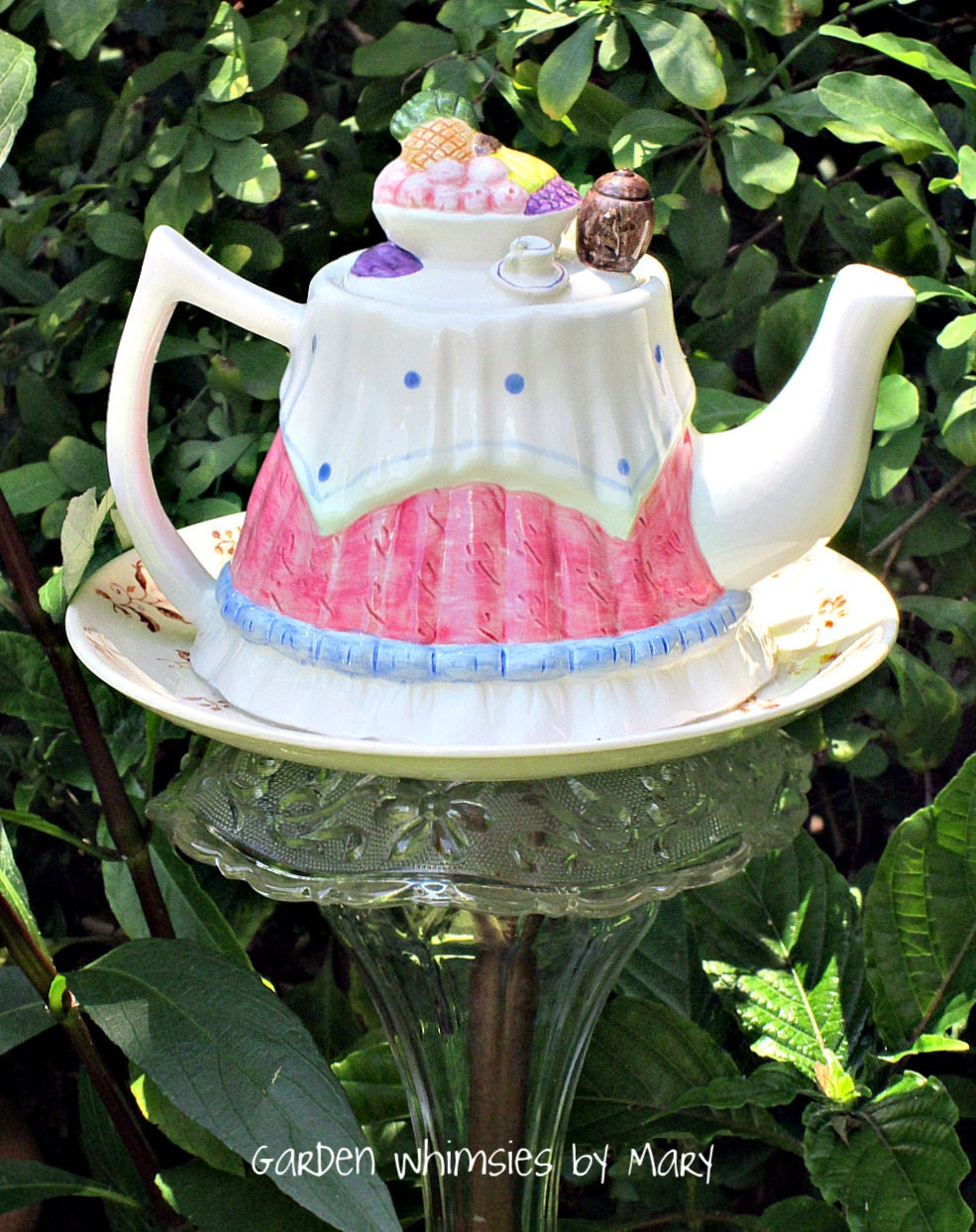 Garden Totem Stake Garden Tea Party - As Featured In Flea Market Gardens Magazine