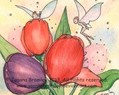 Original miniature framed art - "Tulip Wisps". whimsical flower fairy wisp fantasy spring wall art