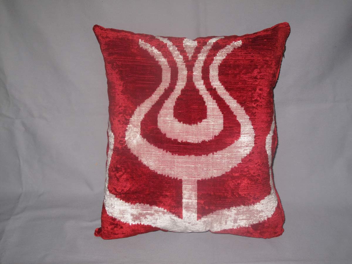 Uzbek ikat, hand made velvet  pillowcase, silk pillow